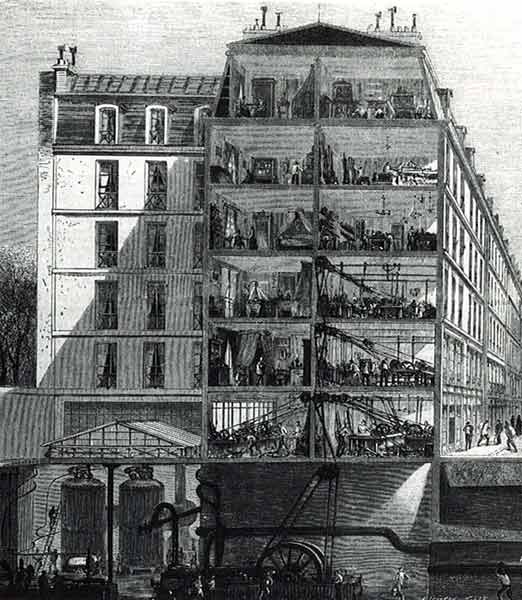 Coupe de la rue des immeubles industriels