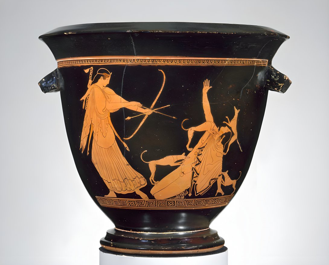 Artemis-visant-Acteon-Cratere-attique-a-figures-rouges. Vers_470_av_JC